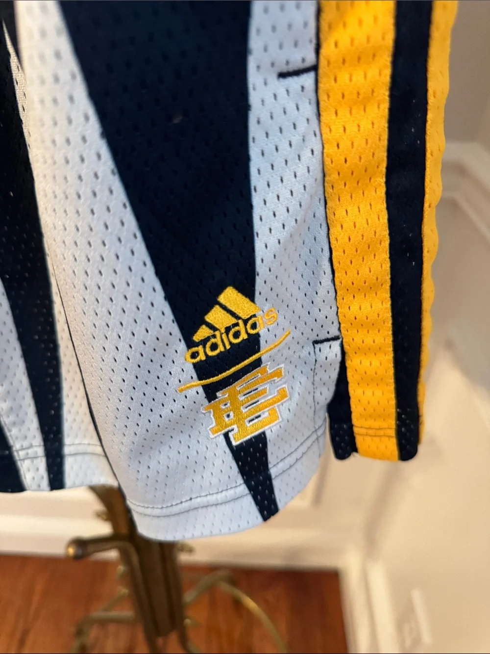 adidas Men’s Navy, White & Yellow Athletic Mesh Shorts